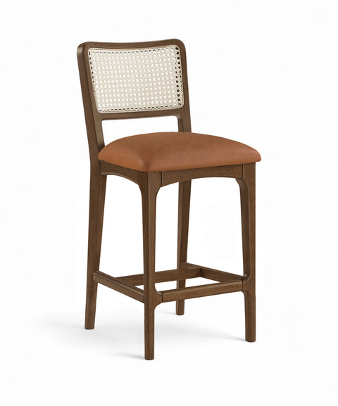 Harlow Cognac Cane Back And Vegan Leather Upholstered Seat Counter Stool, 2-Piece (Style 2)