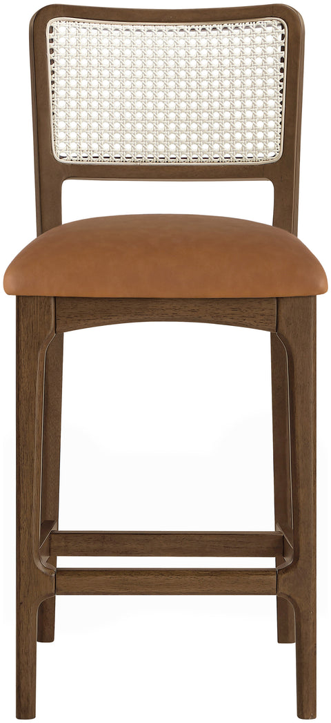 Harlow Cognac Cane Back And Vegan Leather Upholstered Seat Counter Stool, 2-Piece (Style 2)