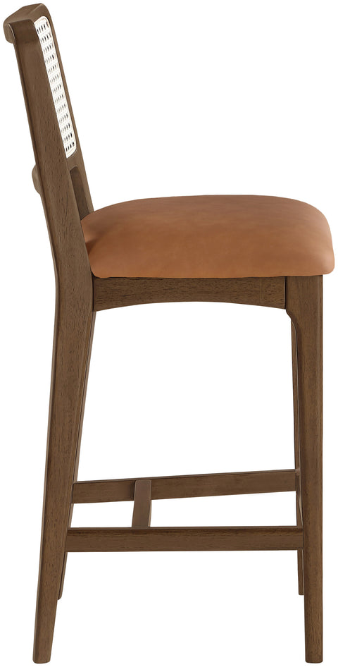 Harlow Cognac Cane Back And Vegan Leather Upholstered Seat Counter Stool, 2-Piece (Style 2)