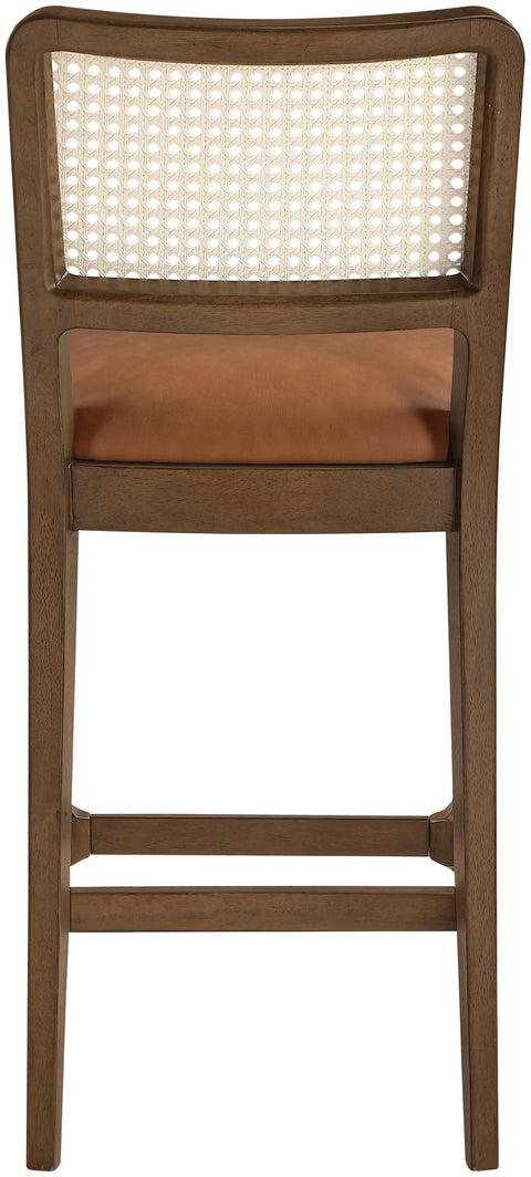 Harlow Cognac Cane Back And Vegan Leather Upholstered Seat Counter Stool, 2-Piece (Style 2)