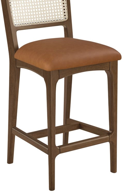 Harlow Cognac Cane Back And Vegan Leather Upholstered Seat Counter Stool, 2-Piece (Style 2)