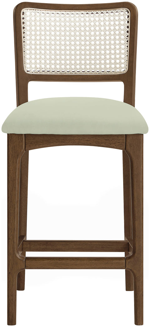 Harlow Mint Cane Back And Vegan Leather Upholstered Seat Counter Stool, 2-Piece