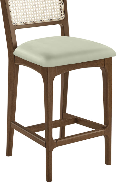 Harlow Mint Cane Back And Vegan Leather Upholstered Seat Counter Stool, 2-Piece