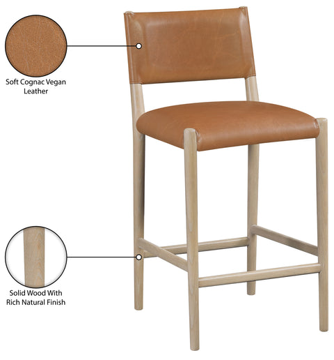 Veda Cognac Vegan Leather Upholstered Counter Stool, 1 Piece
