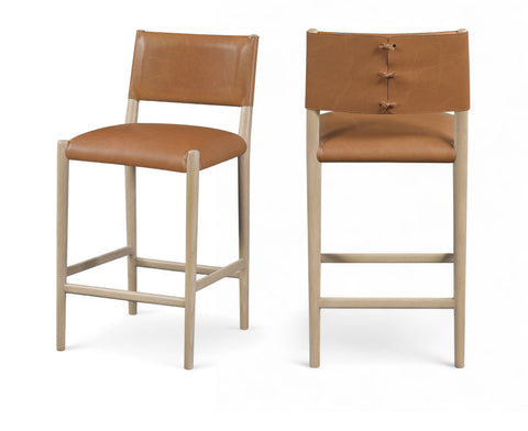 Veda Cognac Vegan Leather Upholstered Counter Stool, 1 Piece