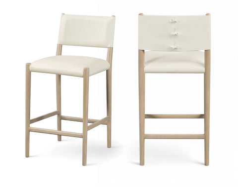 Veda Cream Vegan Leather Upholstered Counter Stool, 1 Piece