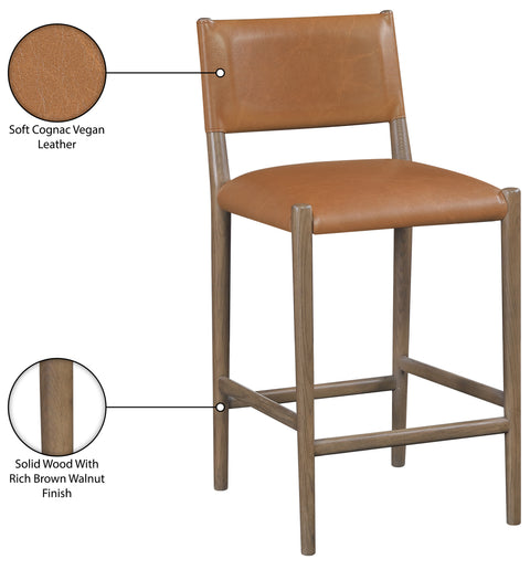 Veda Cognac Vegan Leather Upholstered Counter Stool, 1 Piece (Style 2)