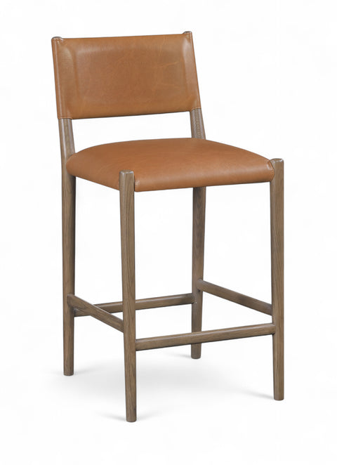 Veda Cognac Vegan Leather Upholstered Counter Stool, 1 Piece (Style 2)