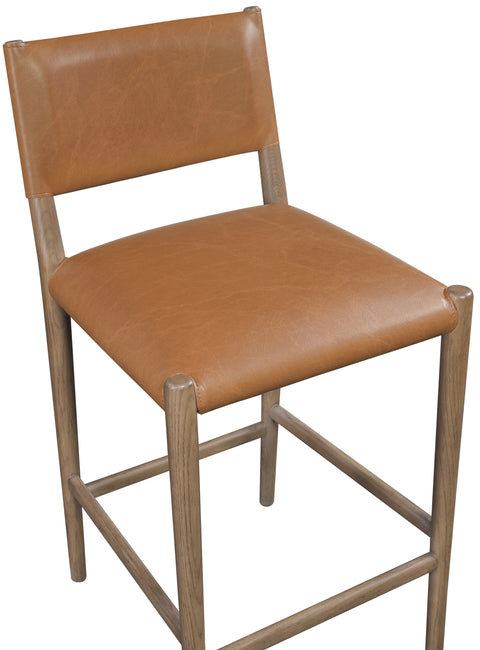 Veda Cognac Vegan Leather Upholstered Counter Stool, 1 Piece (Style 2)