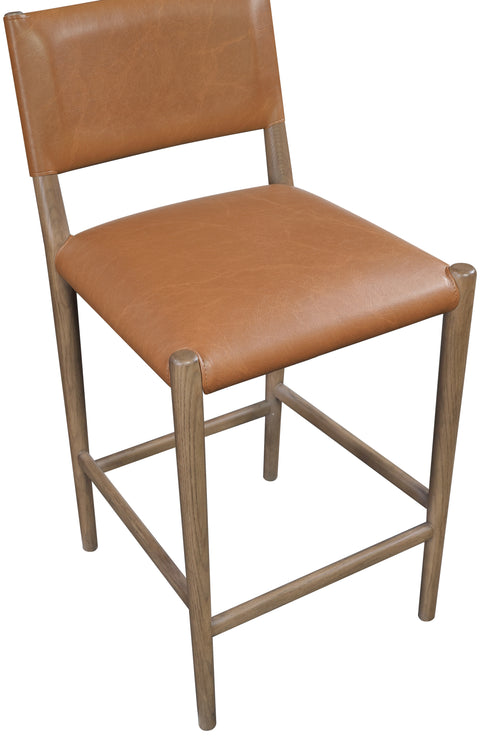 Veda Cognac Vegan Leather Upholstered Counter Stool, 1 Piece (Style 2)