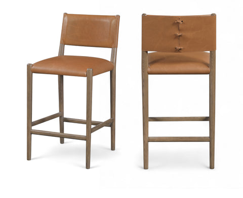Veda Cognac Vegan Leather Upholstered Counter Stool, 1 Piece (Style 2)