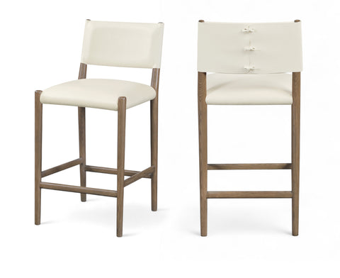 Veda Cream Vegan Leather Upholstered Counter Stool, 1 Piece (Style 2)
