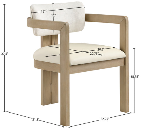 Amara Cream Vegan Leather and Linen Textured Fabric Upholstered Dining Chair, 2-Piece