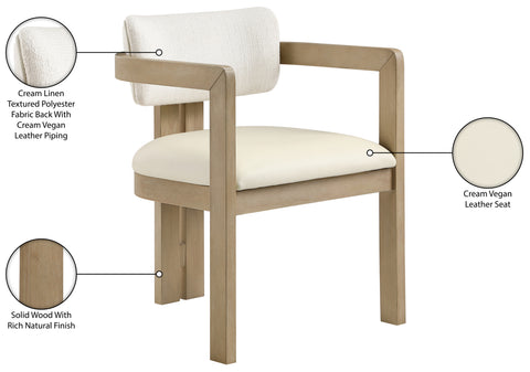 Amara Cream Vegan Leather and Linen Textured Fabric Upholstered Dining Chair, 2-Piece