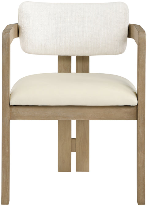 Amara Cream Vegan Leather and Linen Textured Fabric Upholstered Dining Chair, 2-Piece