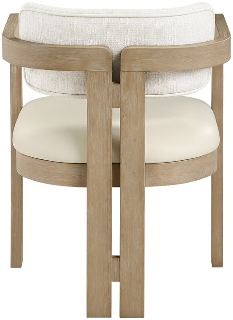 Amara Cream Vegan Leather and Linen Textured Fabric Upholstered Dining Chair, 2-Piece