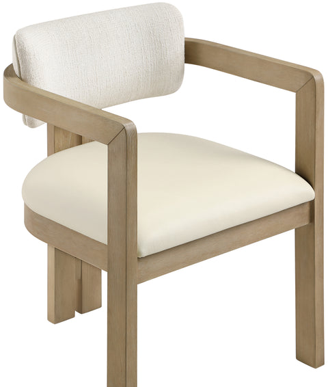 Amara Cream Vegan Leather and Linen Textured Fabric Upholstered Dining Chair, 2-Piece