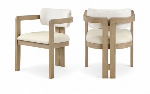 Amara Cream Vegan Leather and Linen Textured Fabric Upholstered Dining Chair, 2-Piece