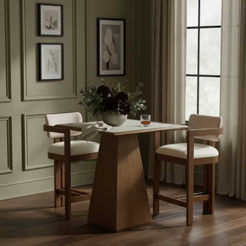 Amara Beige Vegan Leather and Linen Textured Fabric Upholstered Counter Stool, 1 Piece