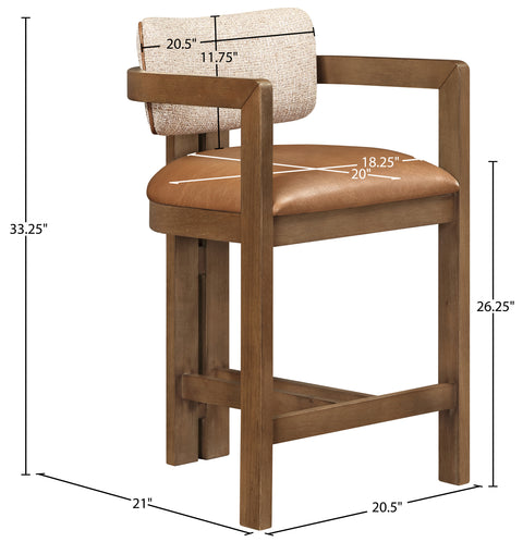 Amara Cognac Vegan Leather and Linen Textured Fabric Upholstered Counter Stool, 1 Piece (Style 2)