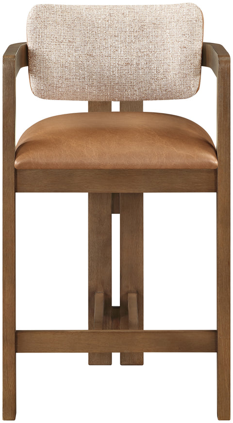 Amara Cognac Vegan Leather and Linen Textured Fabric Upholstered Counter Stool, 1 Piece (Style 2)