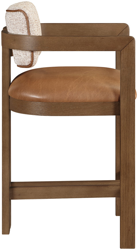 Amara Cognac Vegan Leather and Linen Textured Fabric Upholstered Counter Stool, 1 Piece (Style 2)