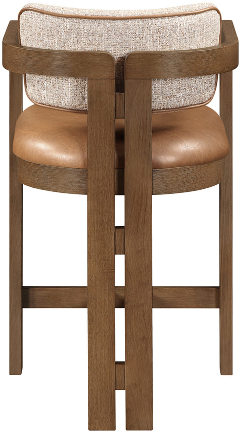 Amara Cognac Vegan Leather and Linen Textured Fabric Upholstered Counter Stool, 1 Piece (Style 2)
