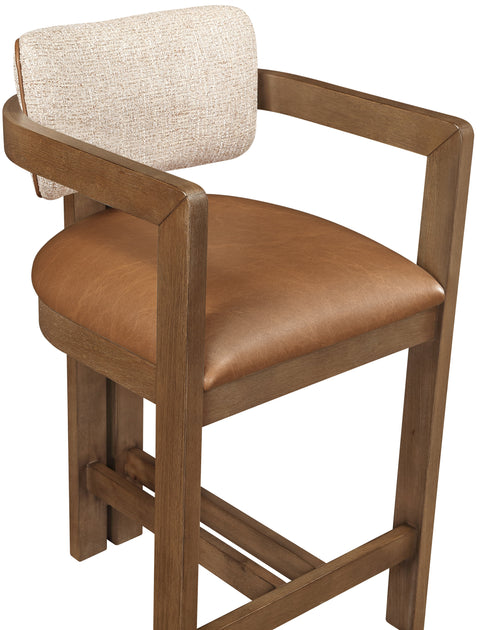 Amara Cognac Vegan Leather and Linen Textured Fabric Upholstered Counter Stool, 1 Piece (Style 2)