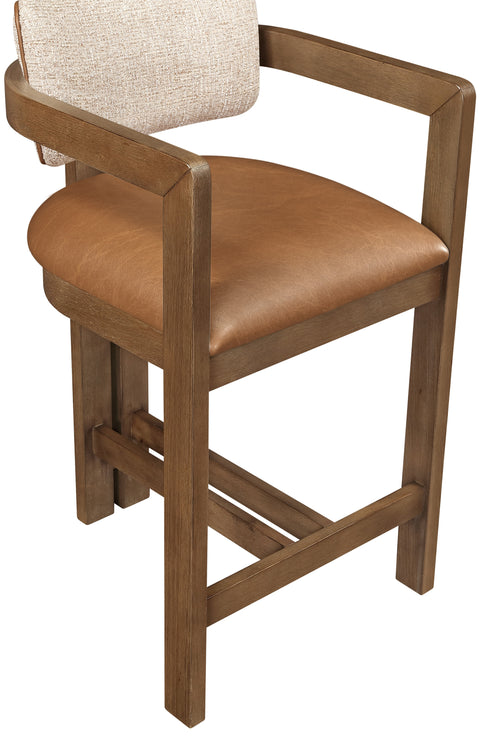 Amara Cognac Vegan Leather and Linen Textured Fabric Upholstered Counter Stool, 1 Piece (Style 2)