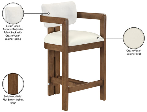 Amara Cream Vegan Leather and Linen Textured Fabric Upholstered Counter Stool, 1 Piece (Style 2)