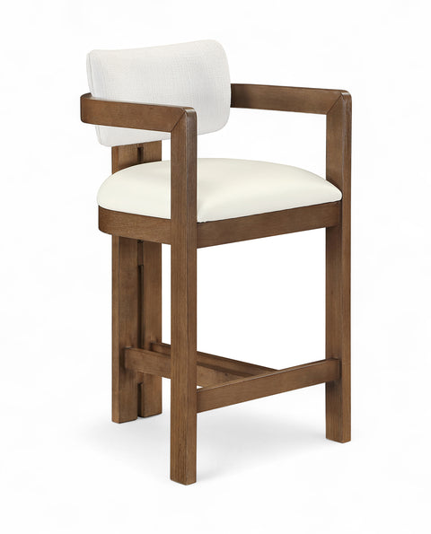 Amara Cream Vegan Leather and Linen Textured Fabric Upholstered Counter Stool, 1 Piece (Style 2)