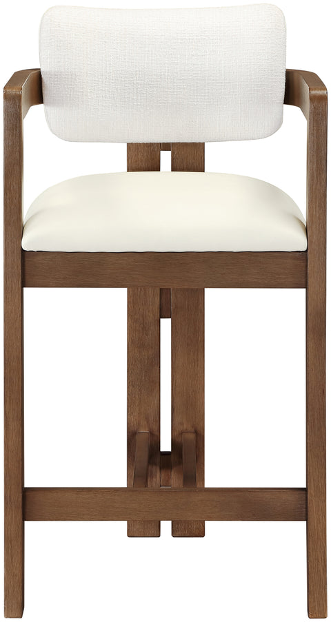 Amara Cream Vegan Leather and Linen Textured Fabric Upholstered Counter Stool, 1 Piece (Style 2)