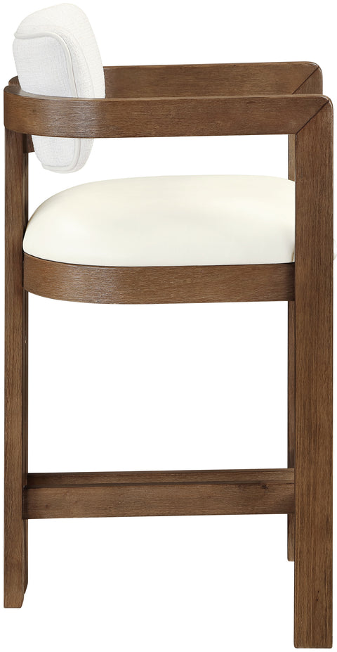 Amara Cream Vegan Leather and Linen Textured Fabric Upholstered Counter Stool, 1 Piece (Style 2)