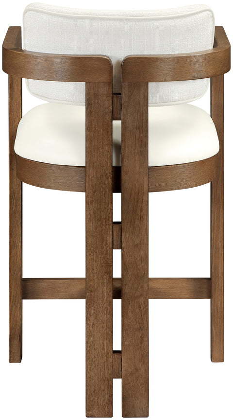 Amara Cream Vegan Leather and Linen Textured Fabric Upholstered Counter Stool, 1 Piece (Style 2)