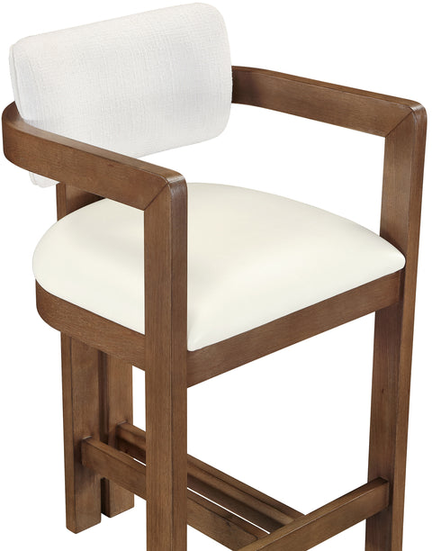 Amara Cream Vegan Leather and Linen Textured Fabric Upholstered Counter Stool, 1 Piece (Style 2)