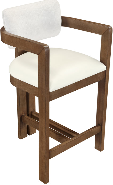 Amara Cream Vegan Leather and Linen Textured Fabric Upholstered Counter Stool, 1 Piece (Style 2)