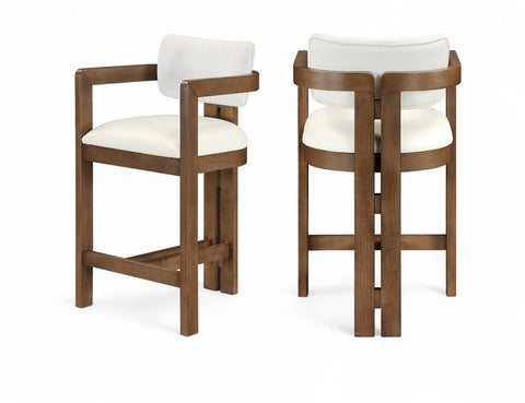 Amara Cream Vegan Leather and Linen Textured Fabric Upholstered Counter Stool, 1 Piece (Style 2)