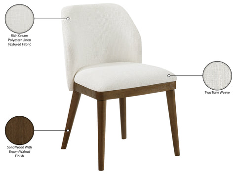 Kira Cream Linen Textured Fabric Upholstered Dining Chair, 2-Piece