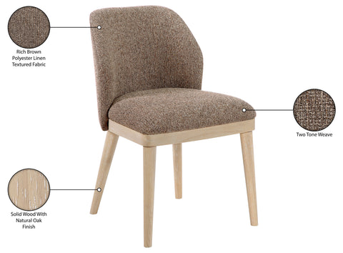 Kira Brown Linen Textured Fabric Upholstered Dining Chair, 2-Piece