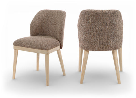 Kira Brown Linen Textured Fabric Upholstered Dining Chair, 2-Piece