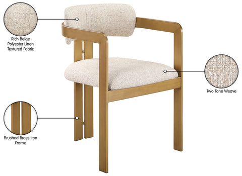 Veda Beige Linen Textured Fabric Upholstered Dining Chair, 2-Piece