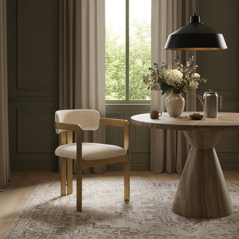 Veda Beige Linen Textured Fabric Upholstered Dining Chair, 2-Piece