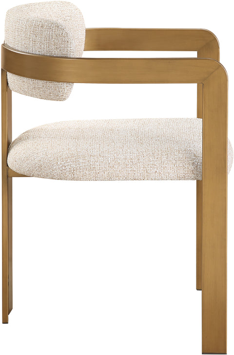 Veda Beige Linen Textured Fabric Upholstered Dining Chair, 2-Piece