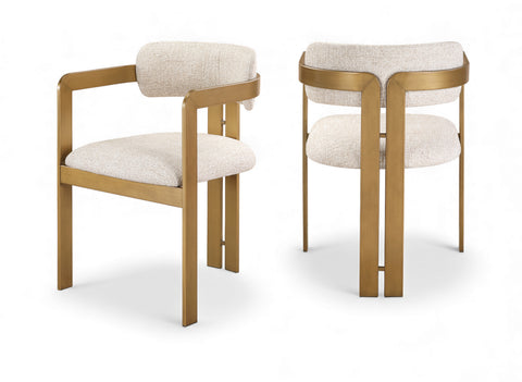 Veda Beige Linen Textured Fabric Upholstered Dining Chair, 2-Piece