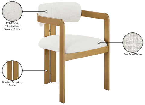 Veda Cream Linen Textured Fabric Upholstered Dining Chair, 2-Piece