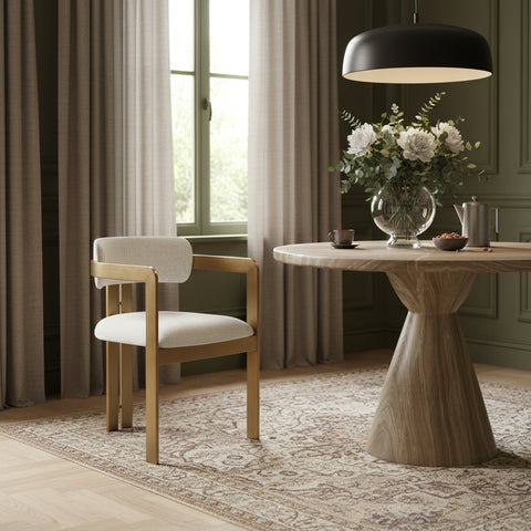Veda Cream Linen Textured Fabric Upholstered Dining Chair, 2-Piece