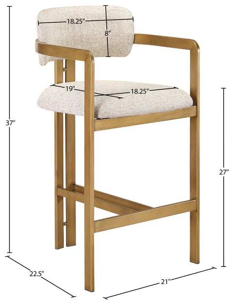 Veda Beige Linen Textured Fabric Upholstered Counter Stool, 1 Piece