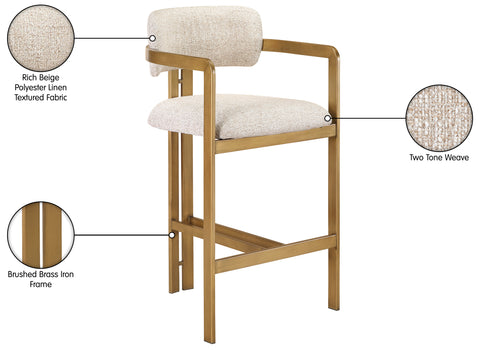 Veda Beige Linen Textured Fabric Upholstered Counter Stool, 1 Piece
