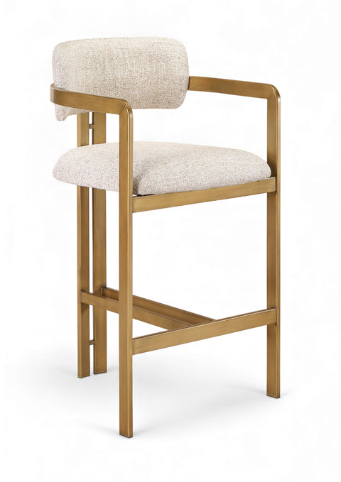 Veda Beige Linen Textured Fabric Upholstered Counter Stool, 1 Piece