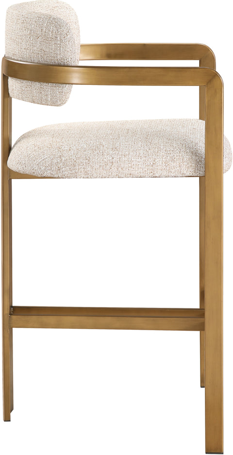 Veda Beige Linen Textured Fabric Upholstered Counter Stool, 1 Piece